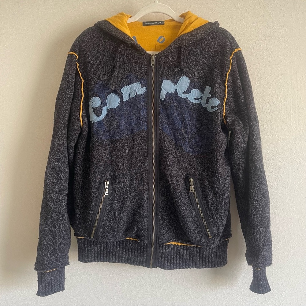 Men's Gray and Yellow hoodie zip up Sweater jacket fully lined pocket size L